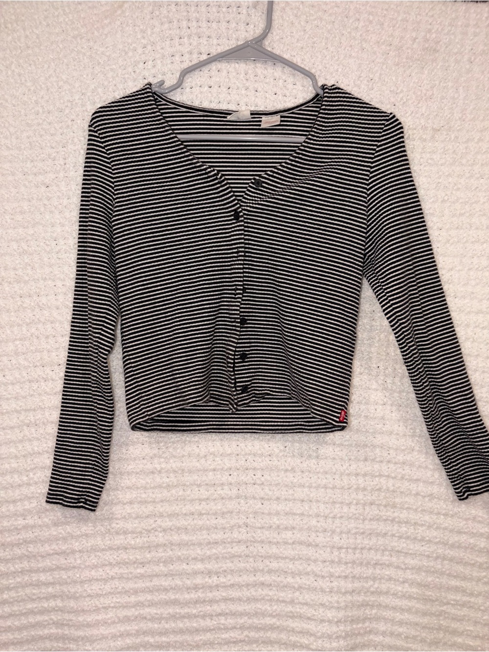 Levi's Black and White Striped Long Sleeve Cropped Cardigan